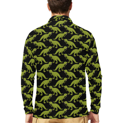 T Rex Pattern Print Design A02 Long Sleeve Polo Shirt For Men's