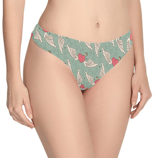 Angel Wings Heart Design Themed Print Women's Thongs