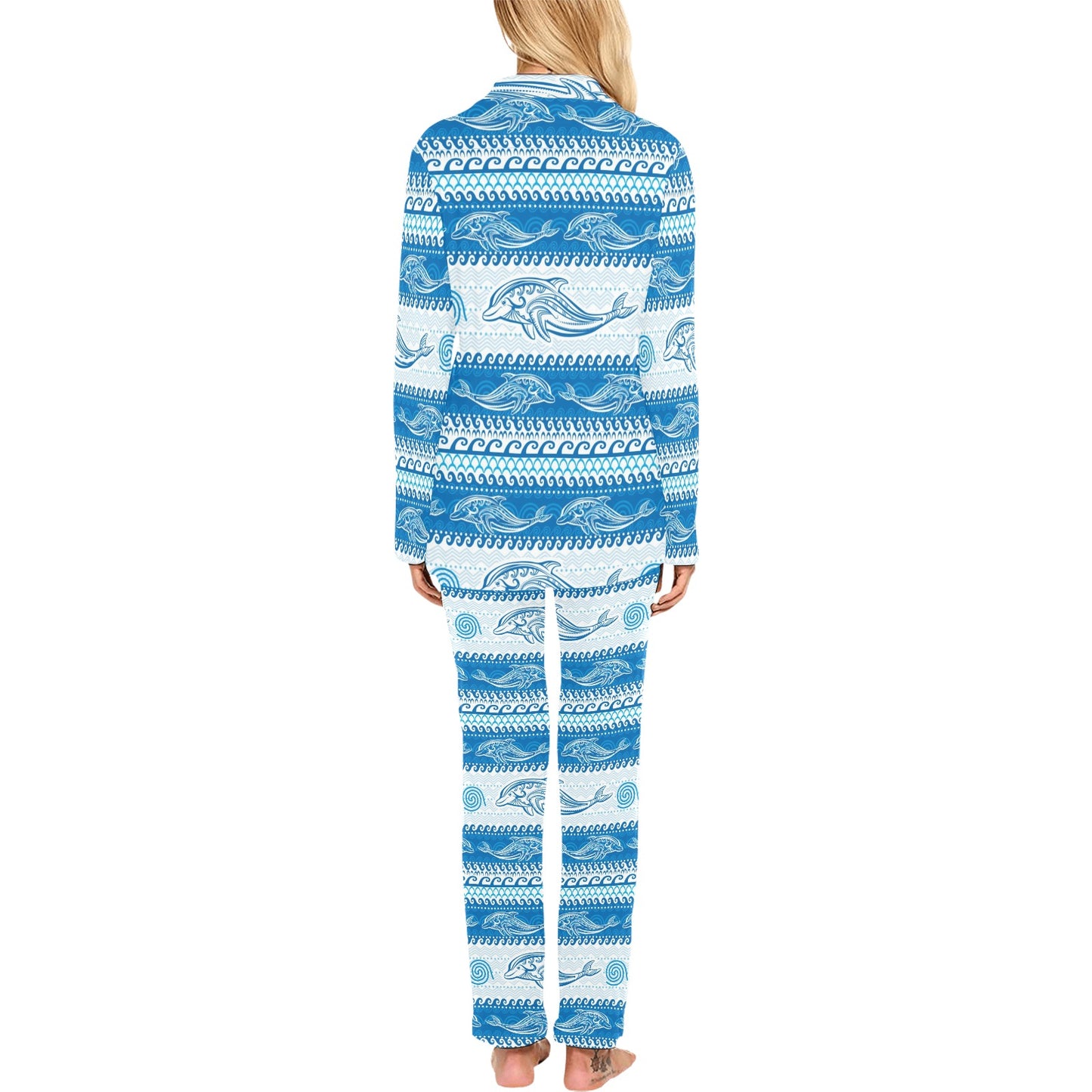 Dolphin Tribal Print Pattern Women's Long Pajama Set
