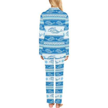 Dolphin Tribal Print Pattern Women's Long Pajama Set