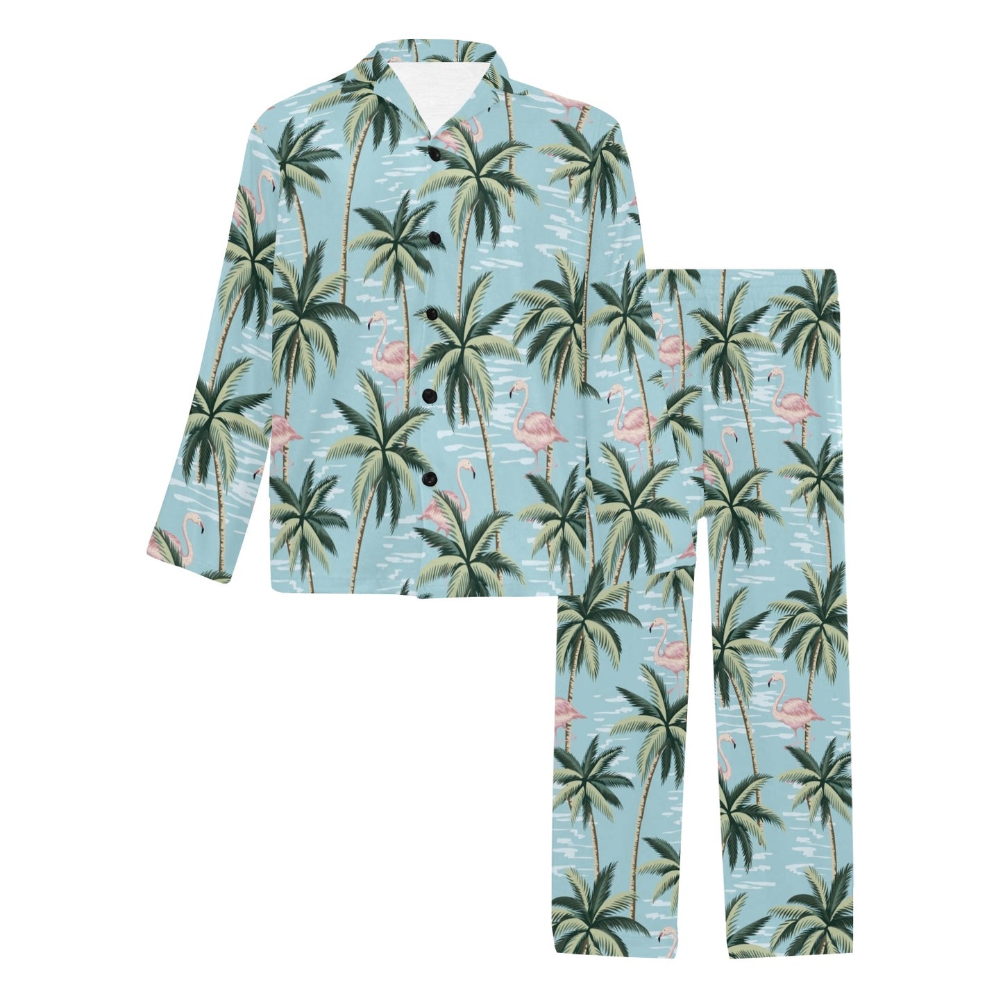 Palm Tree Pattern Print Design PT05 Men's Long Pajama Set