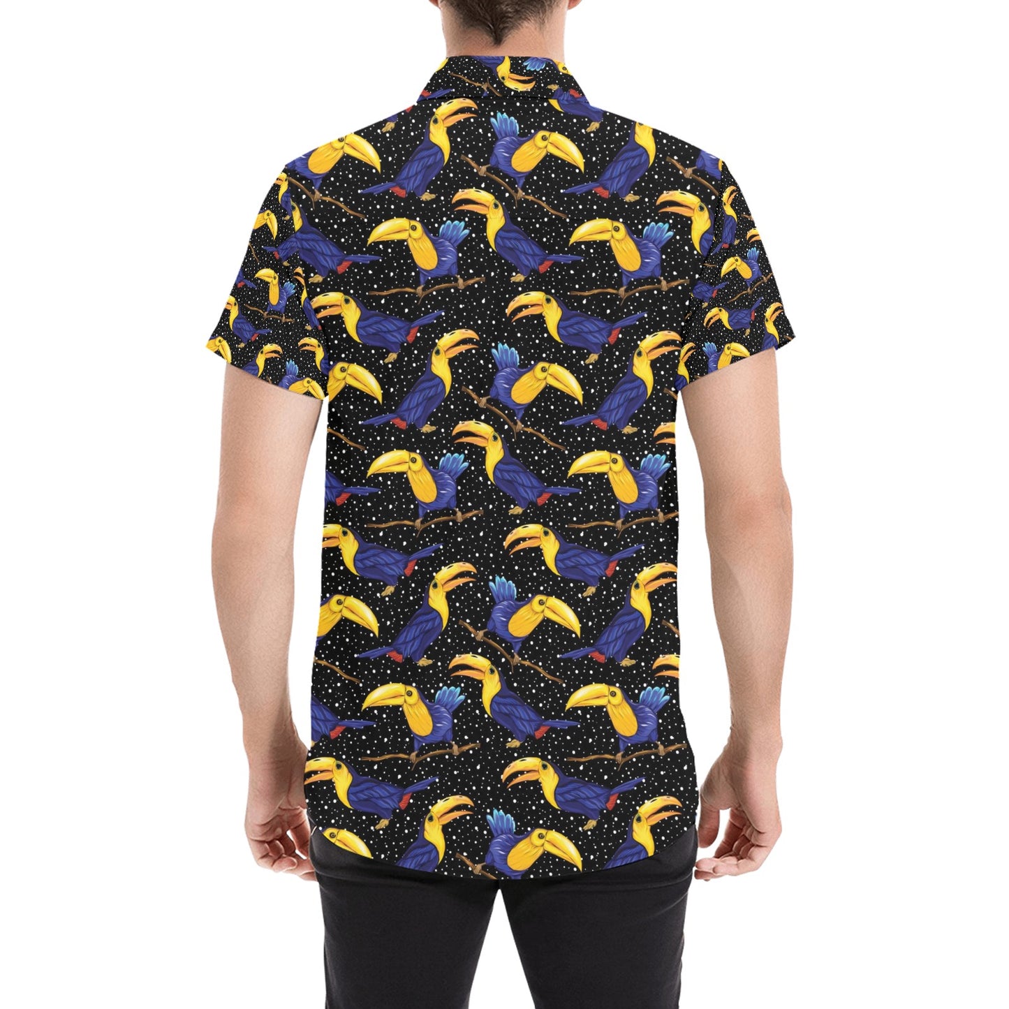 Toucan Print Design LKS307 Men Short Sleeve Button Up Shirt