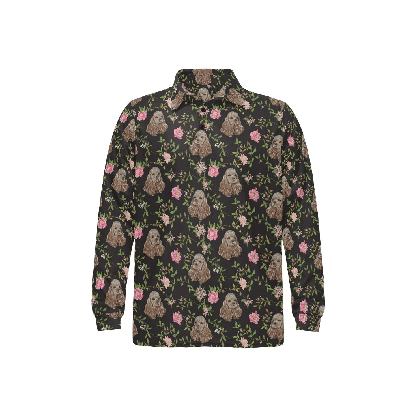 Cocker Pattern Print Design 03 Long Sleeve Polo Shirt For Men's