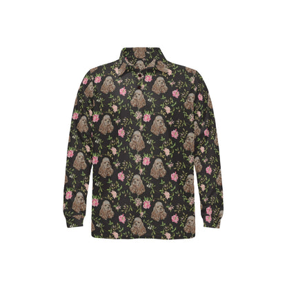 Cocker Pattern Print Design 03 Long Sleeve Polo Shirt For Men's