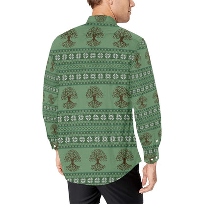 Tree Of Life Knit Style Print Design LKS301 Men's Long Sleeve Dress Shirt