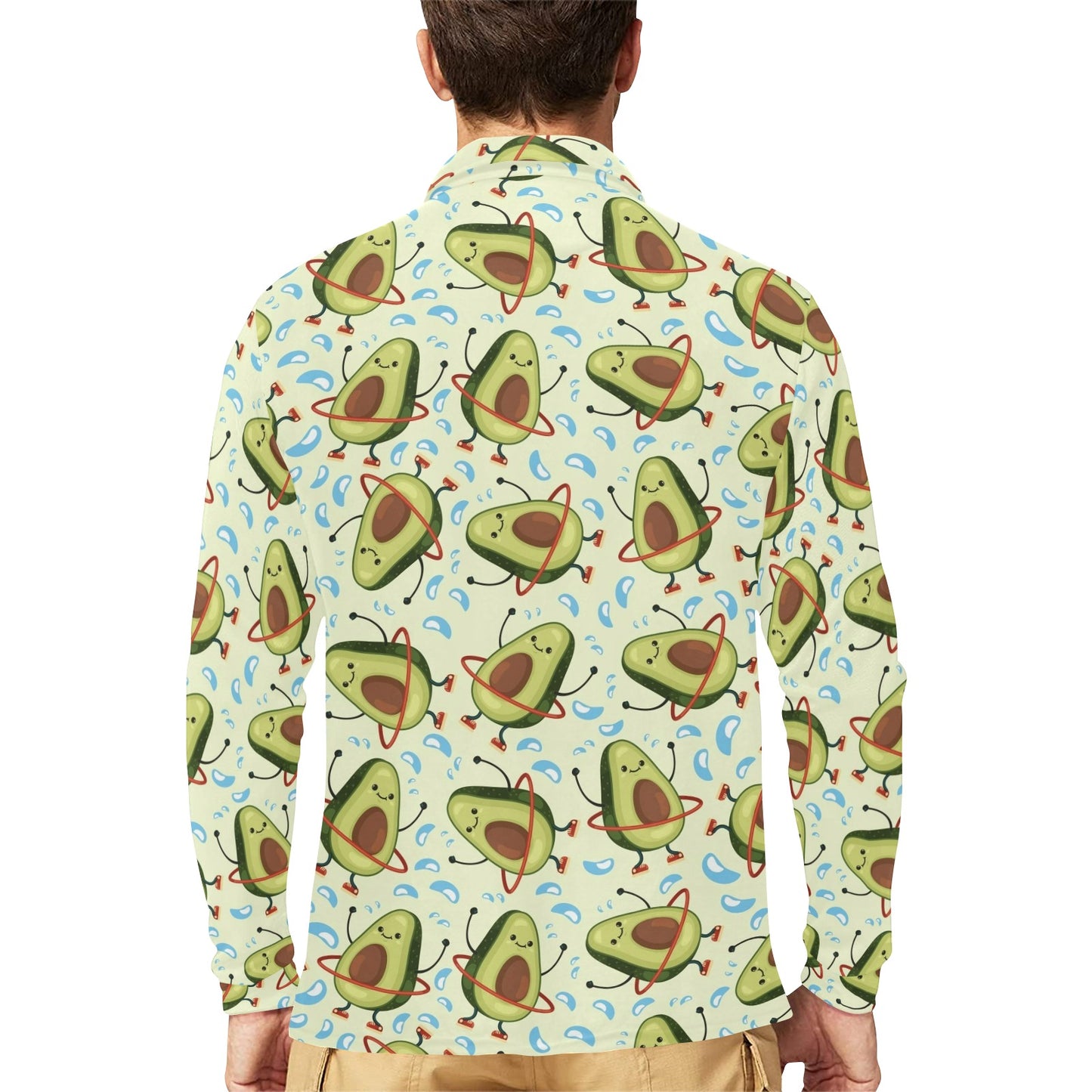 Avocado Pattern Print Design AC02 Long Sleeve Polo Shirt For Men's