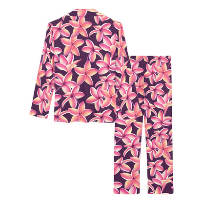 Purple Plumeria Pattern Print Design PM010 Women's Long Pajama Set