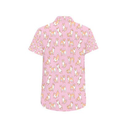 Shiba Inu Print Design LKS303 Men Short Sleeve Button Up Shirt