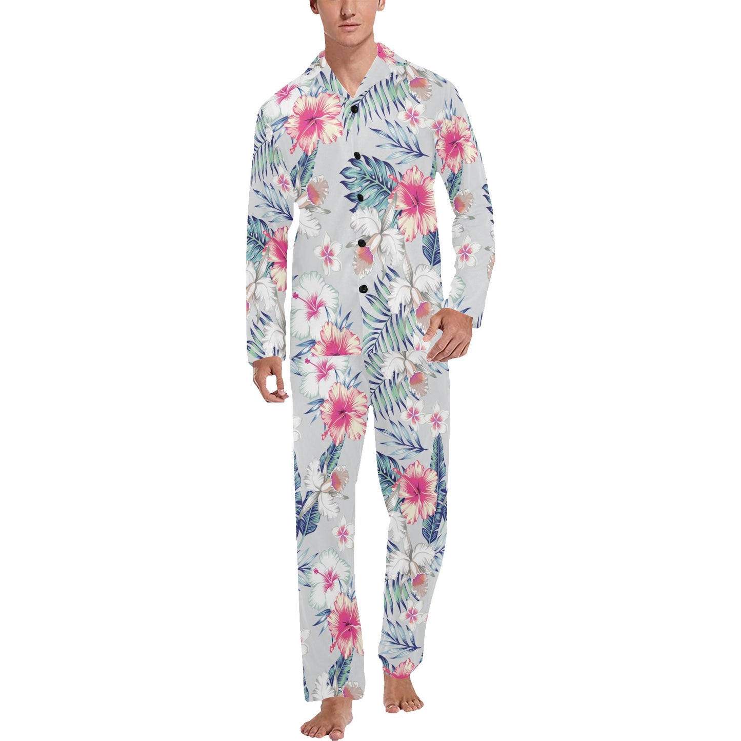 Hibiscus Print Men's Long Pajama Set