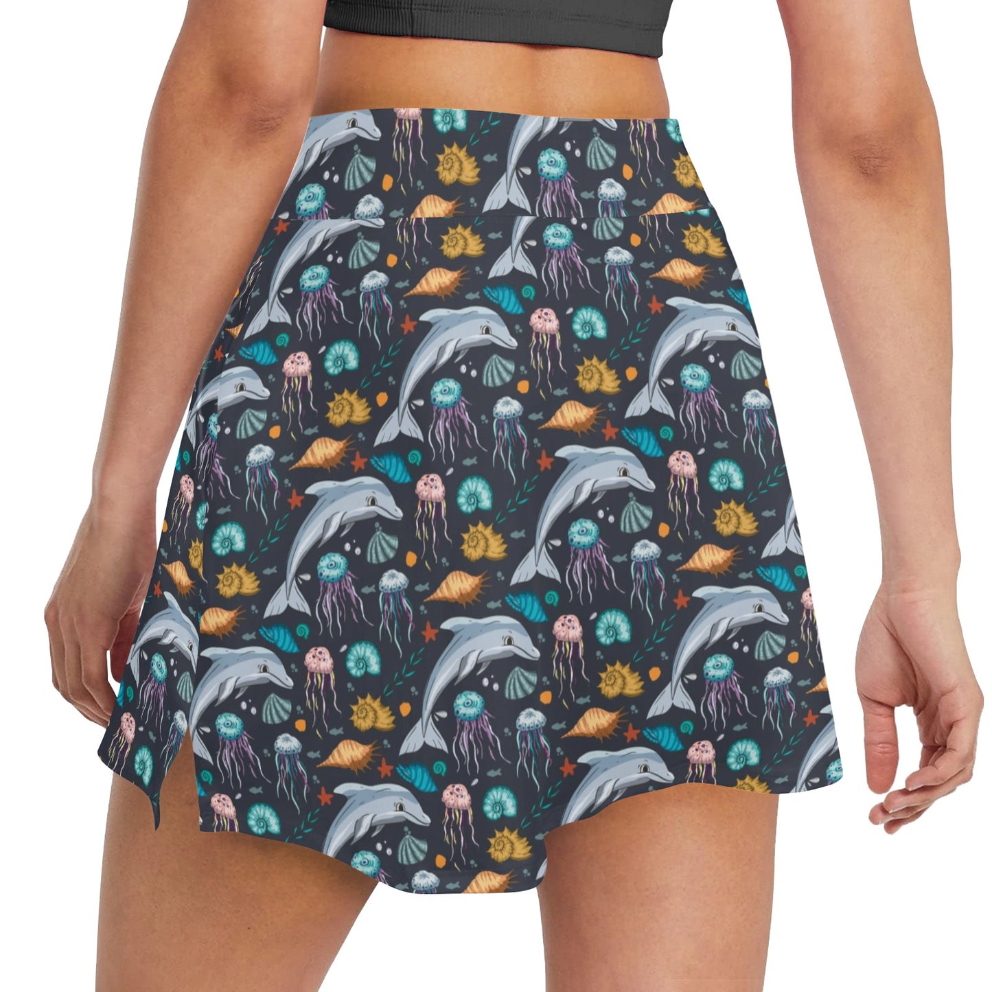 Underwater Dolphin Print Design LKS304 17" Golf & Pickleball Skort with Pockets