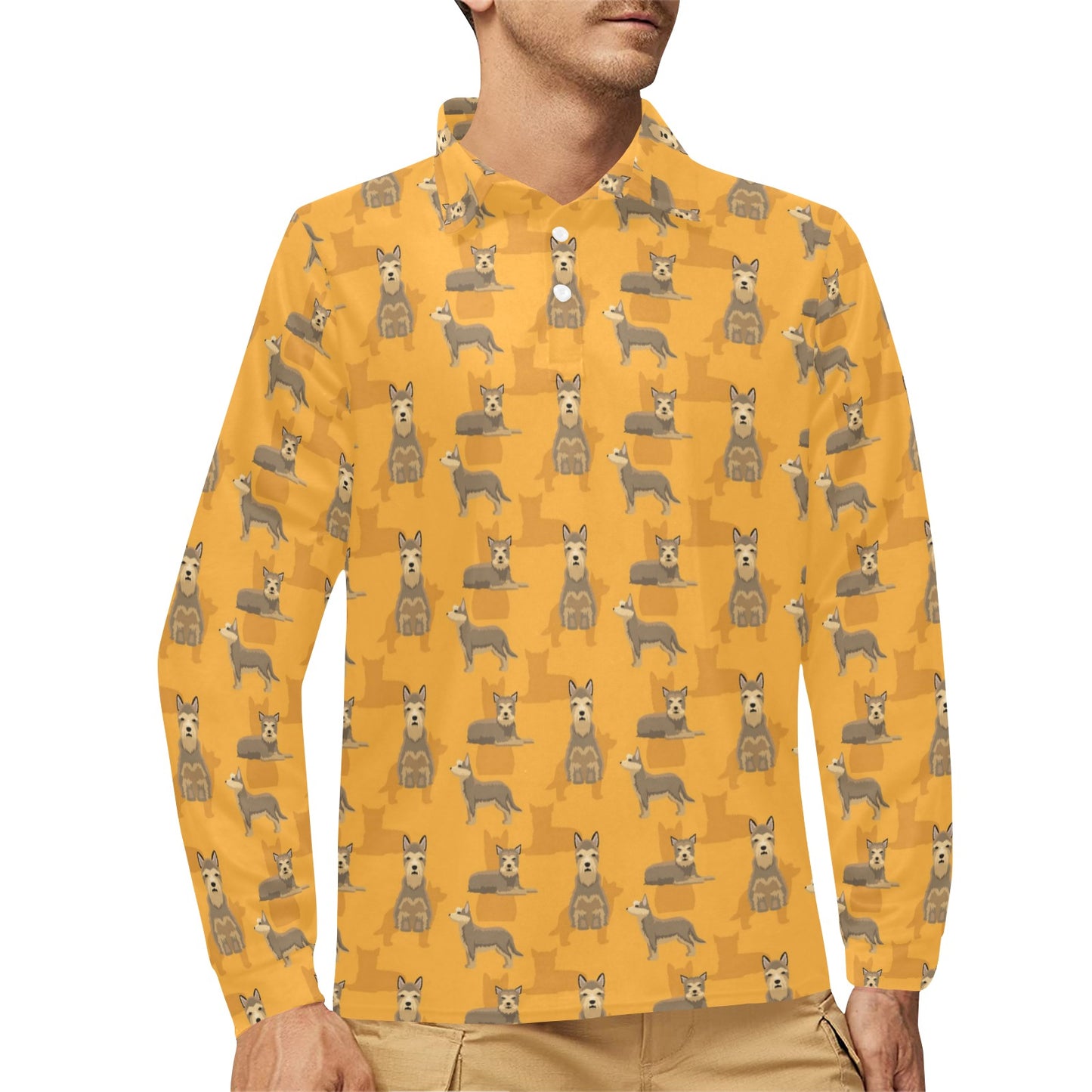 Berger Picard Pattern Print Design 01 Long Sleeve Polo Shirt For Men's