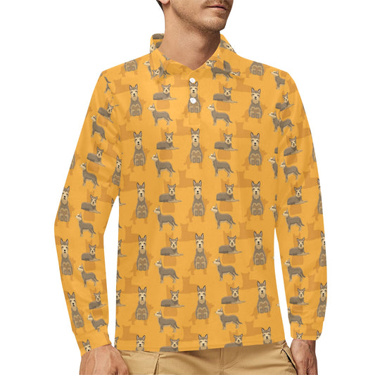 Berger Picard Pattern Print Design 01 Long Sleeve Polo Shirt For Men's