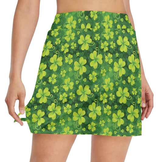 Shamrock Clover Print 17" Golf & Pickleball Skort with Pockets