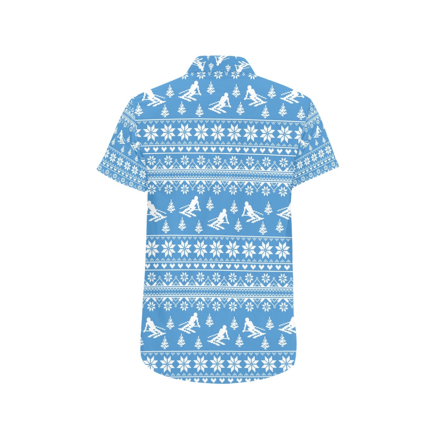 Ski Knit Pattern Print Design LKS302 Men Short Sleeve Button Up Shirt