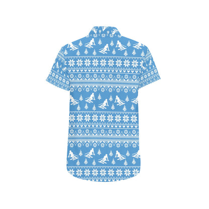 Ski Knit Pattern Print Design LKS302 Men Short Sleeve Button Up Shirt
