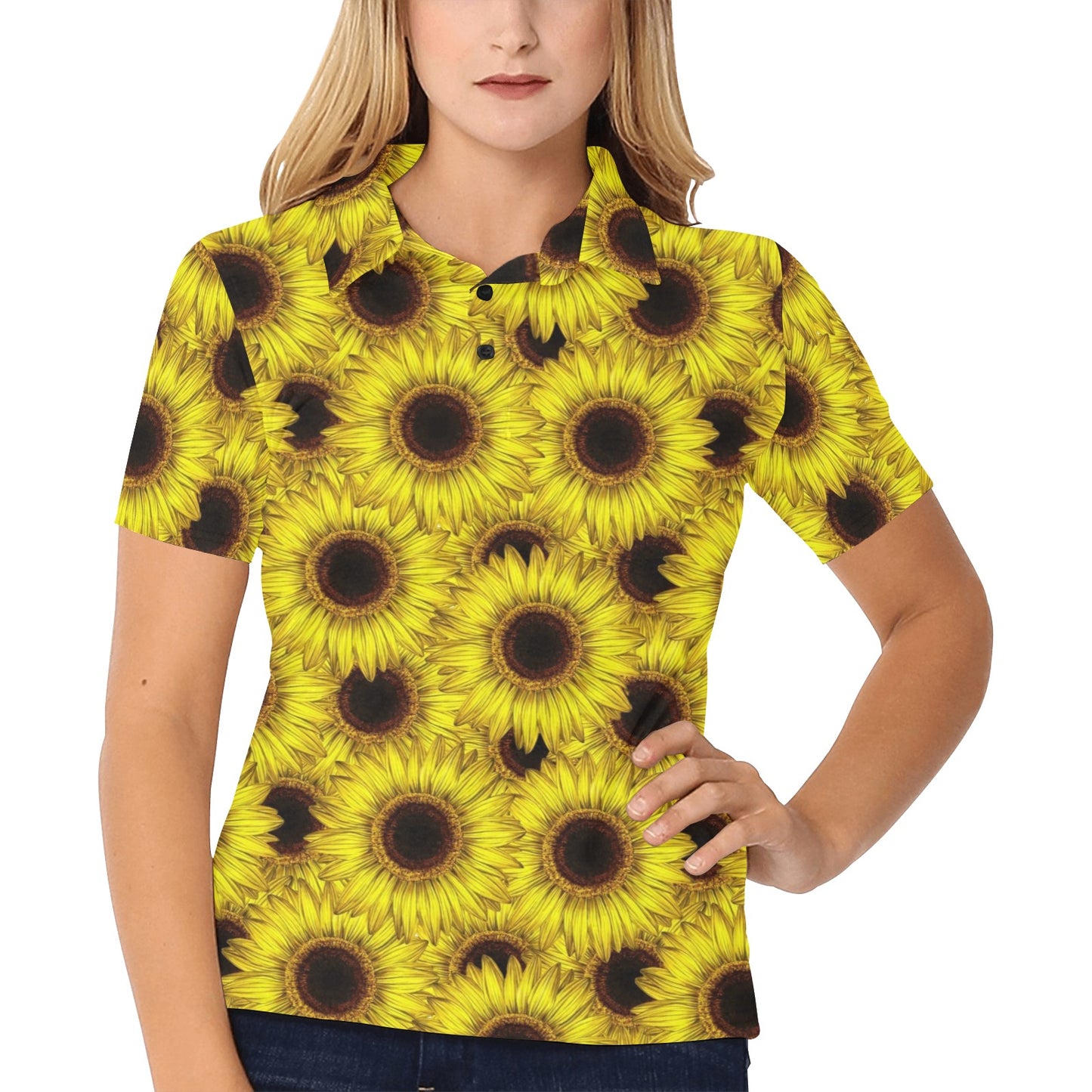 Sunflower Pattern Print Design SF010 Women's Polo Shirt
