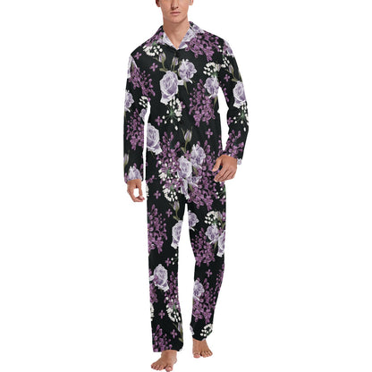 Lilac Pattern Print Design LI04 Men's Long Pajama Set
