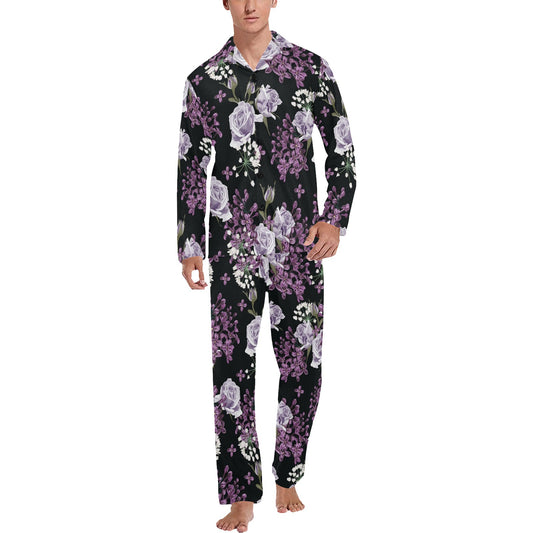 Lilac Pattern Print Design LI04 Men's Long Pajama Set