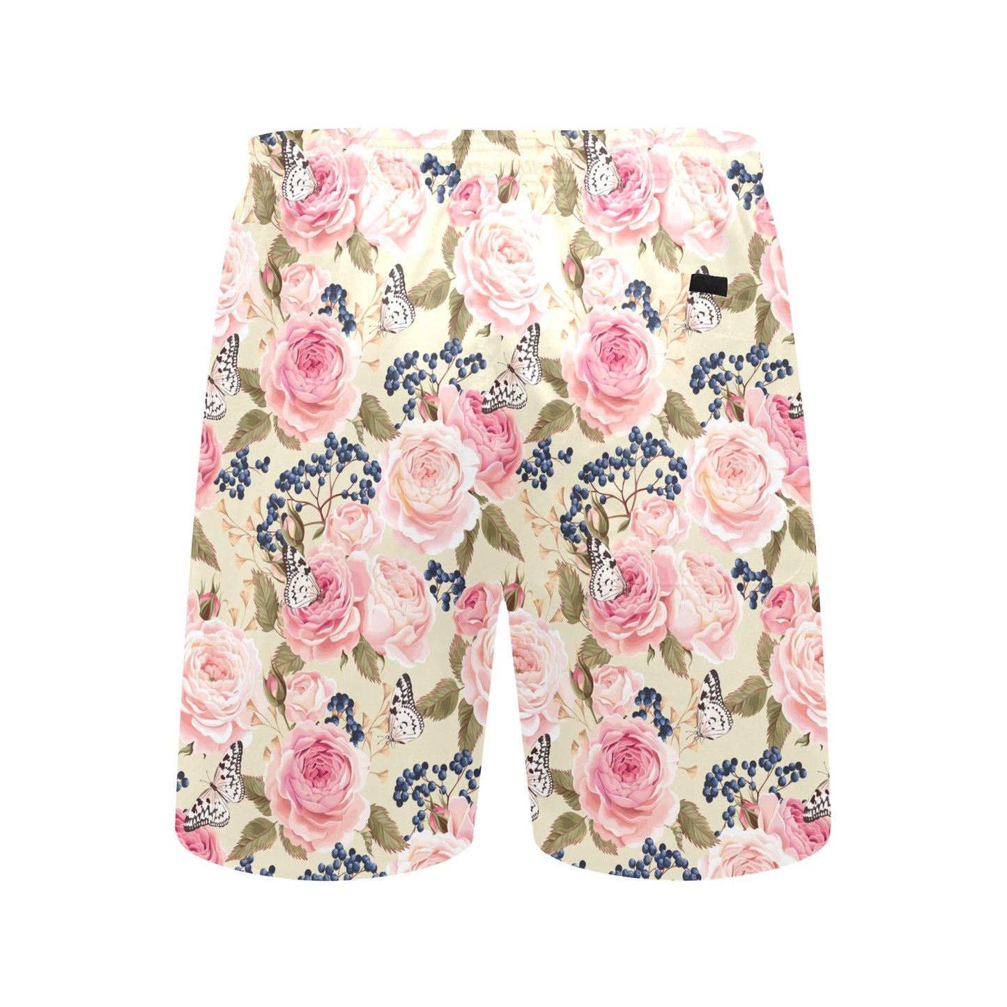 Floral Pink Butterfly Print Men's Swim Trunks Beach Shorts
