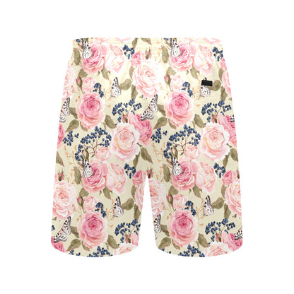 Floral Pink Butterfly Print Men's Swim Trunks Beach Shorts