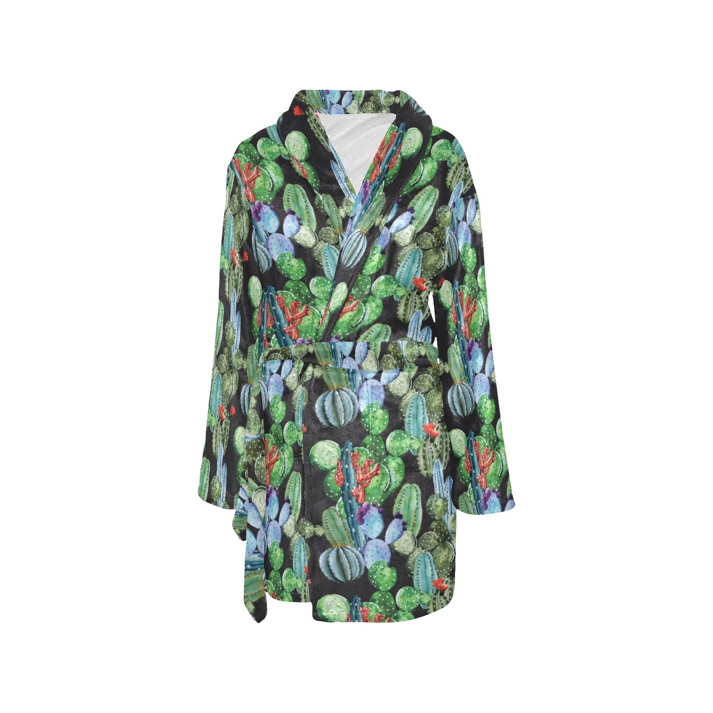 Cactus Watercolor Style Print Women's Fleece Robe