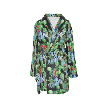 Cactus Watercolor Style Print Women's Fleece Robe