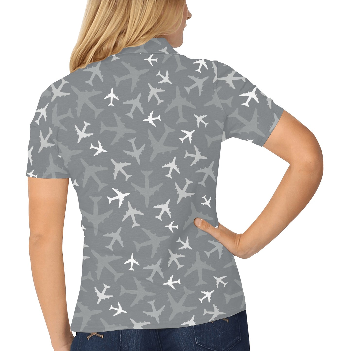 Airplane Pattern Print Design 02 Women's Polo Shirt