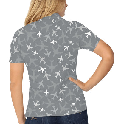Airplane Pattern Print Design 02 Women's Polo Shirt