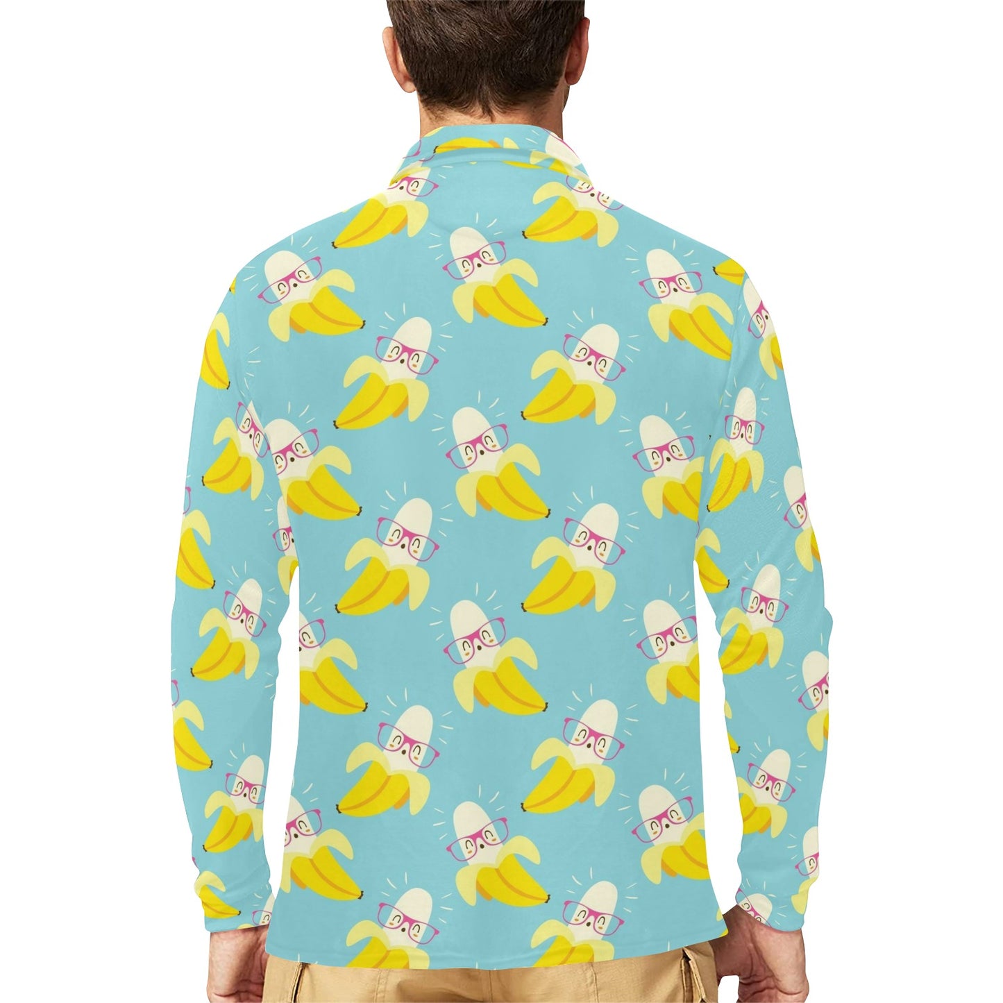 Banana Pattern Print Design BA07 Long Sleeve Polo Shirt For Men's