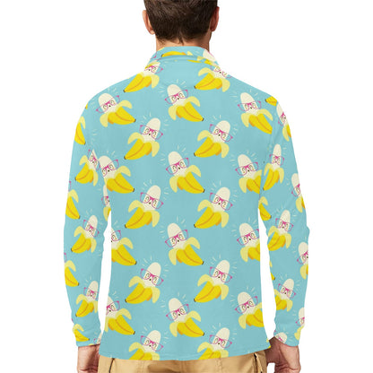 Banana Pattern Print Design BA07 Long Sleeve Polo Shirt For Men's