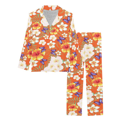 Tropical Flower Pattern Print Design TF027 Women's Long Pajama Set