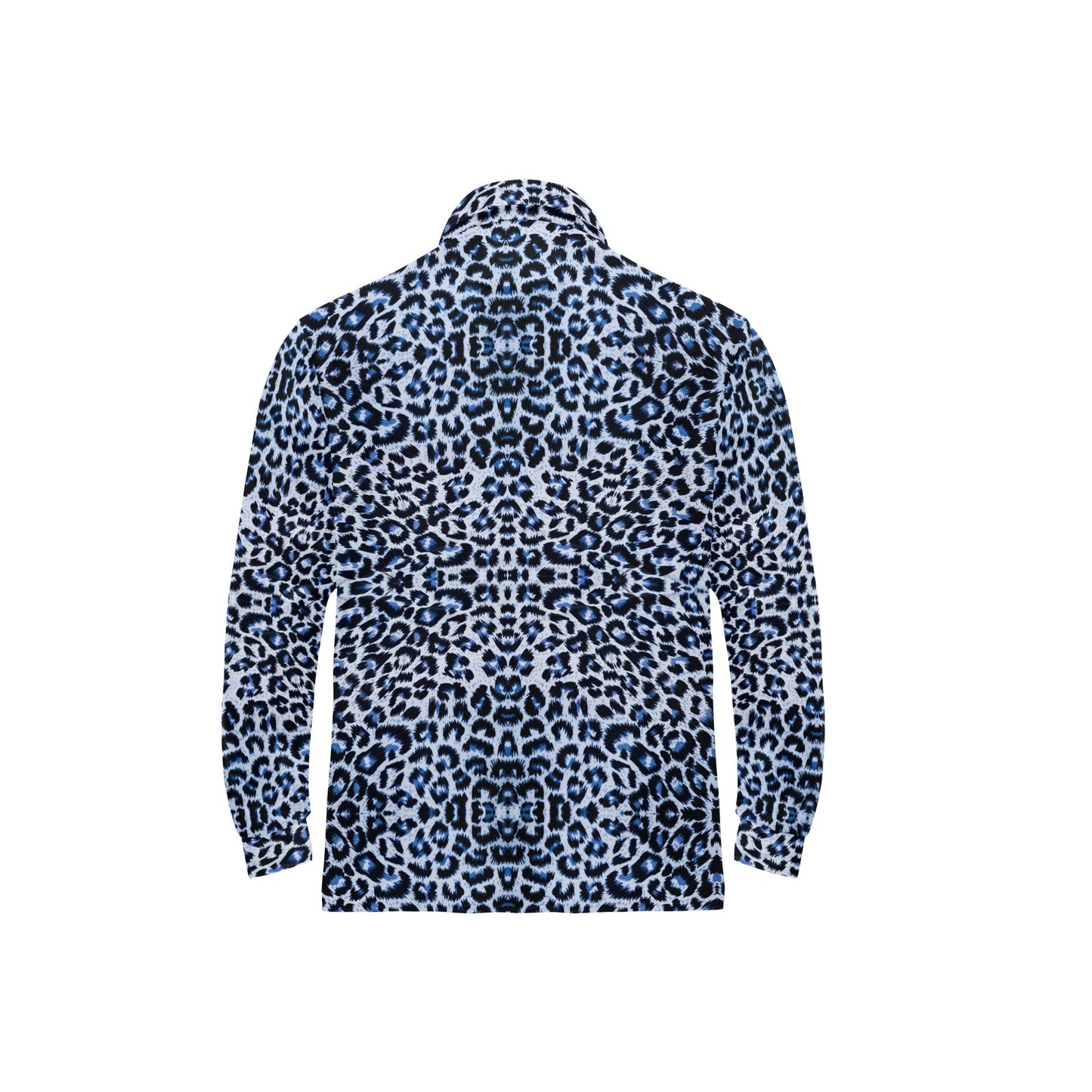 Leopard Blue Skin Print Long Sleeve Polo Shirt For Men's