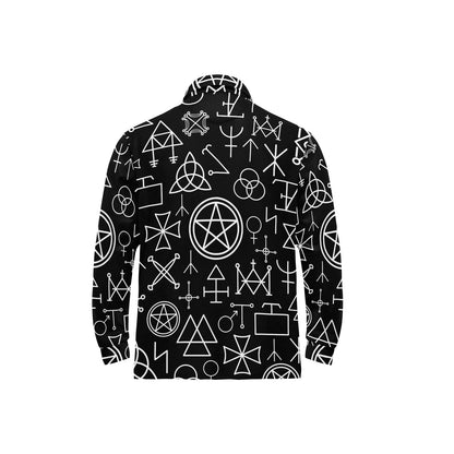 Pentagram Pattern Print Design A02 Long Sleeve Polo Shirt For Men's