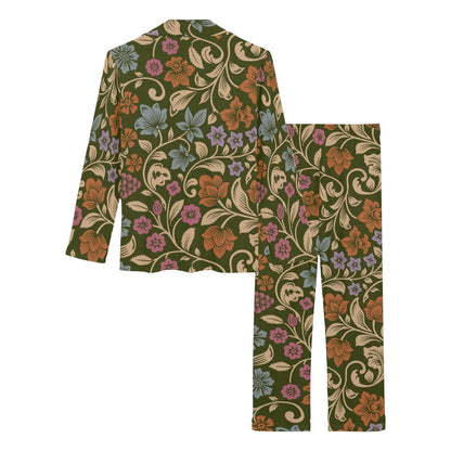 Floral Vintage Print Pattern Women's Long Pajama Set