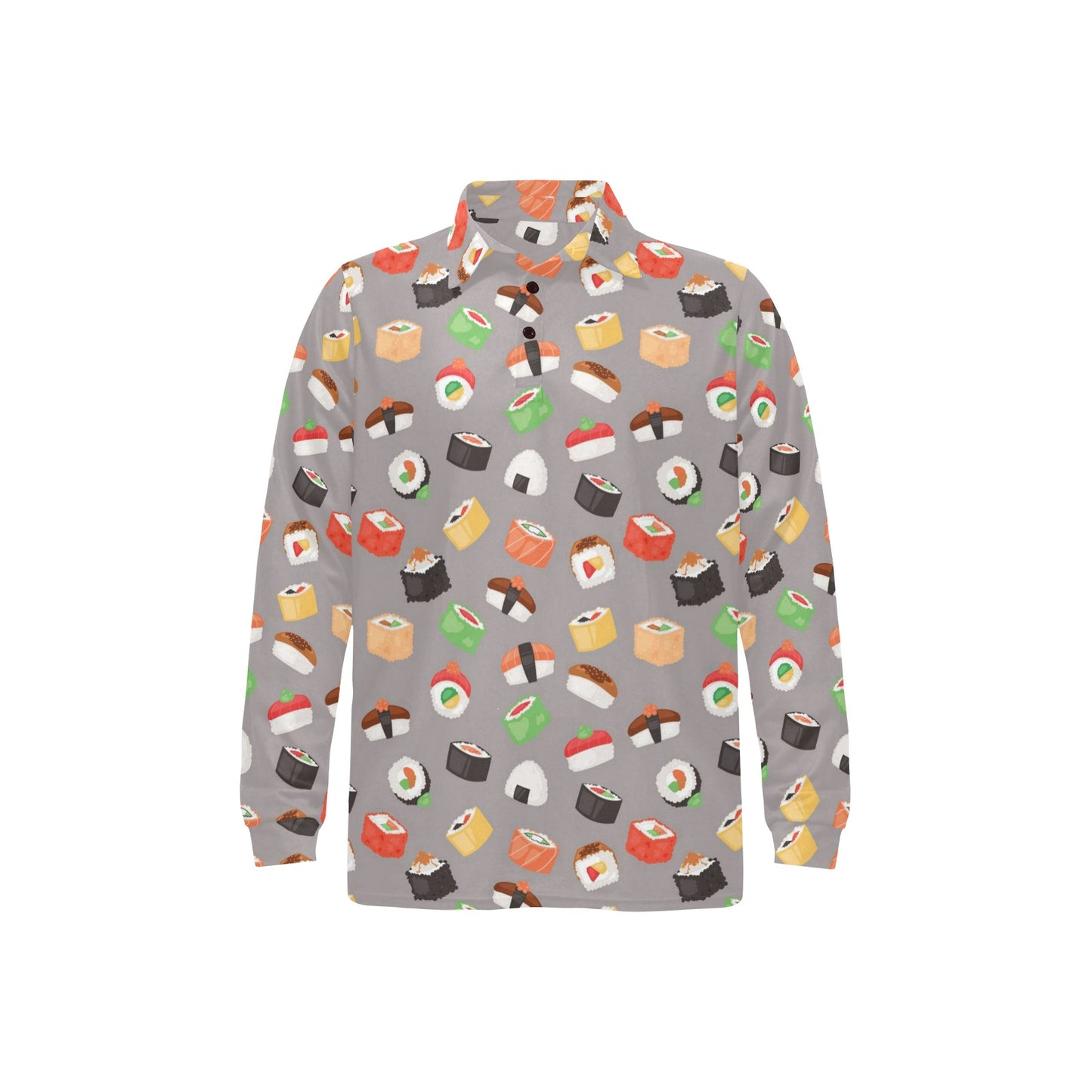 Sushi Print Design LKS307 Long Sleeve Polo Shirt For Men's