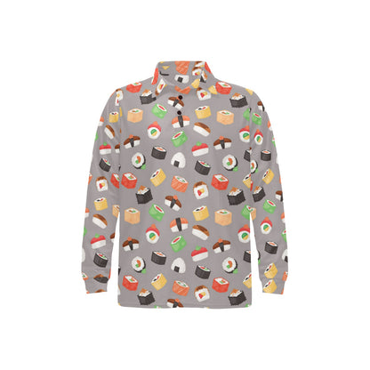 Sushi Print Design LKS307 Long Sleeve Polo Shirt For Men's