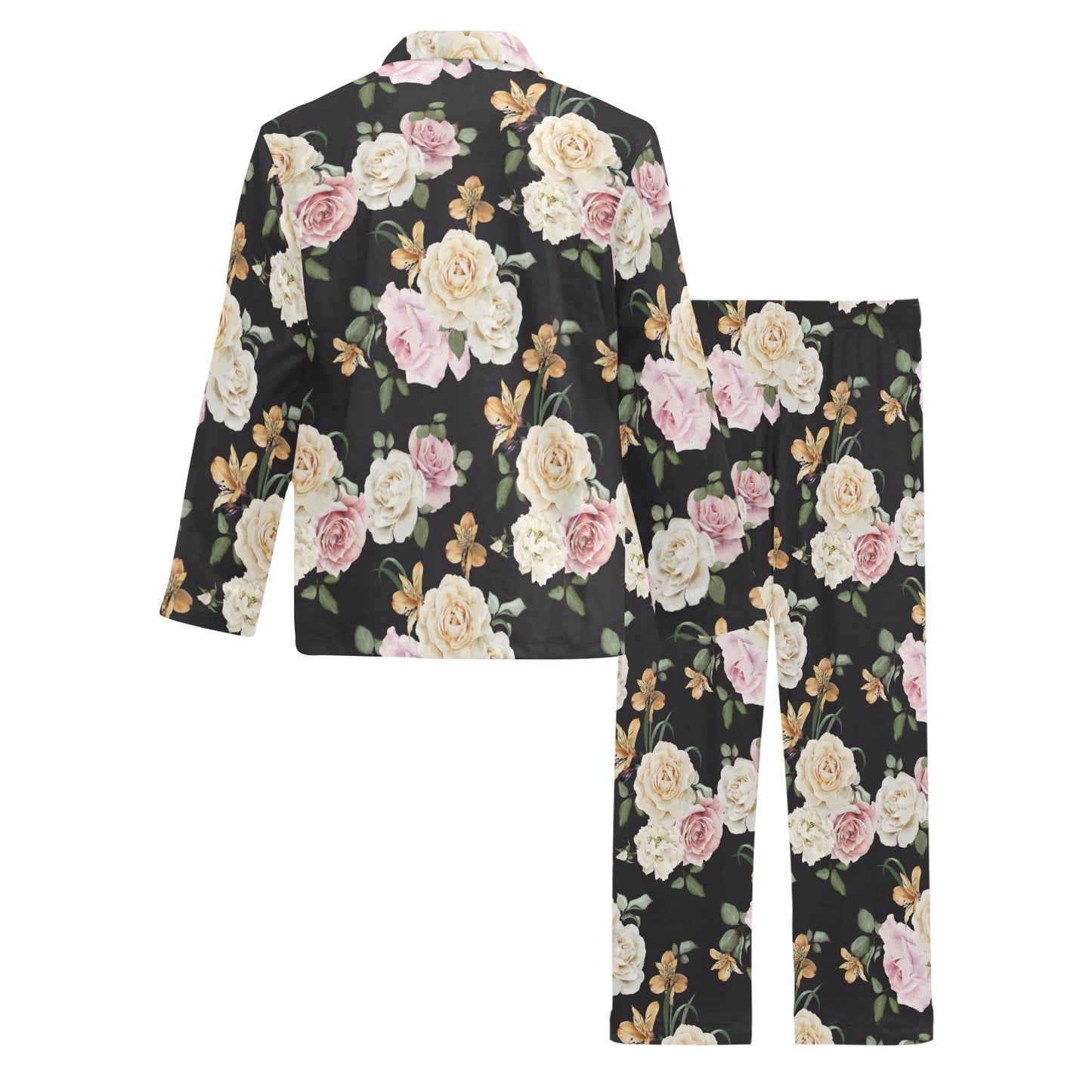 Rose Pattern Print Design A01 Men's Long Pajama Set