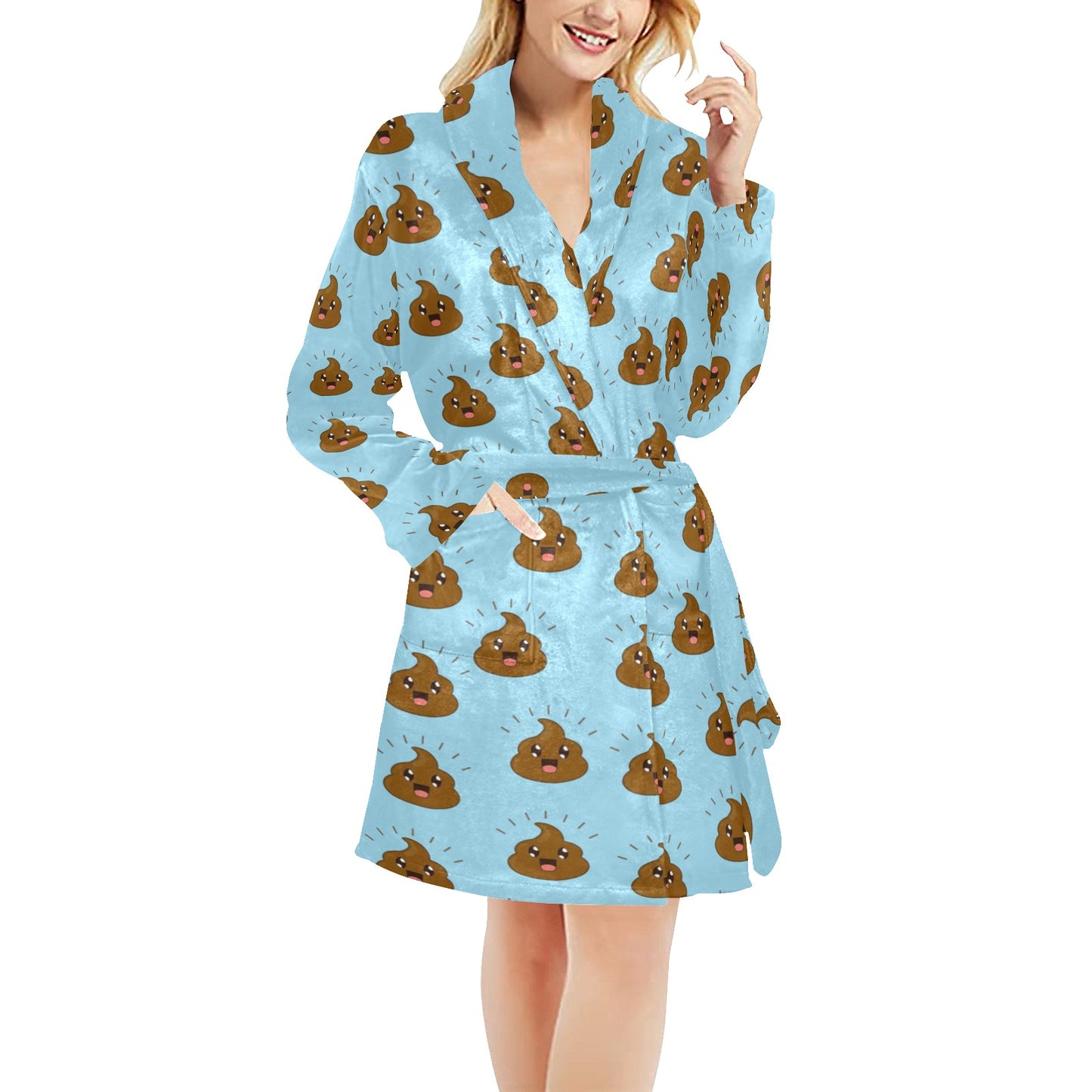 Poop Emoji Pattern Print Design A03 Women's Fleece Robe