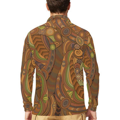 Maori Ornament Design Print Long Sleeve Polo Shirt For Men's