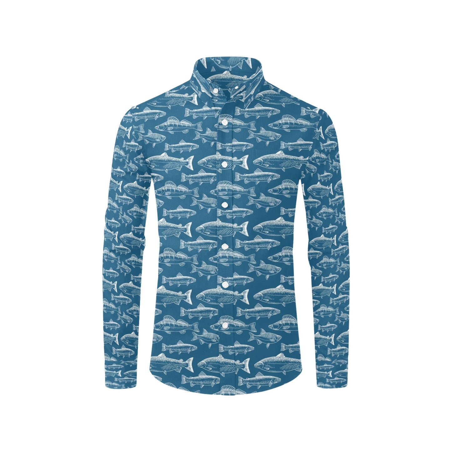 Salmon Fish Print Design LKS301 Men's Long Sleeve Dress Shirt