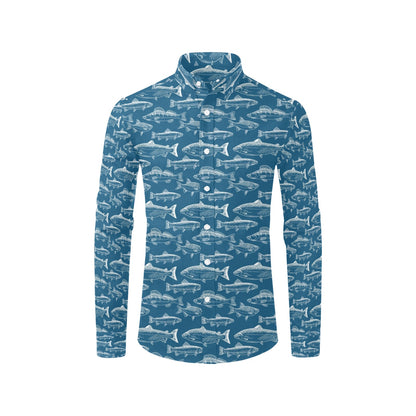 Salmon Fish Print Design LKS301 Men's Long Sleeve Dress Shirt
