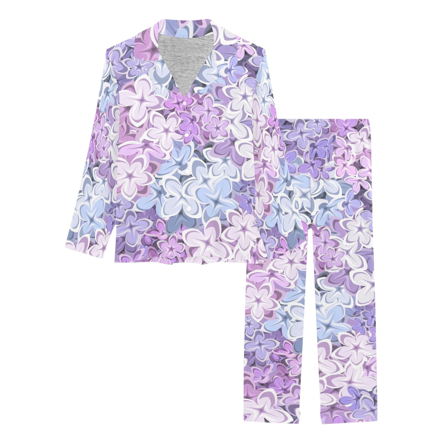 Lilac Pattern Print Design LI01 Women's Long Pajama Set