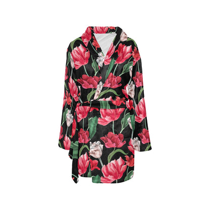 Tulip Pattern Print Design TP08 Women's Fleece Robe