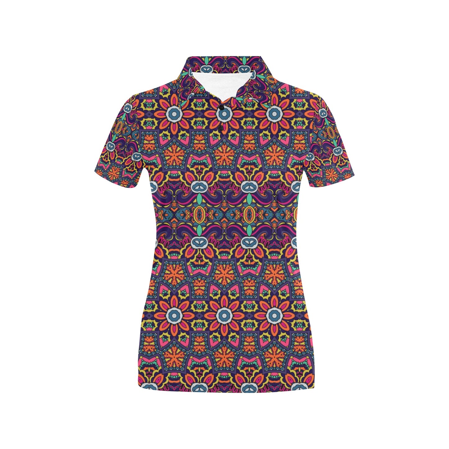 Ethnic Flower Style Print Pattern Women's Polo Shirt
