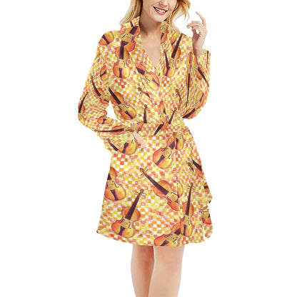 Violin Pattern Print Design 03 Women's Fleece Robe