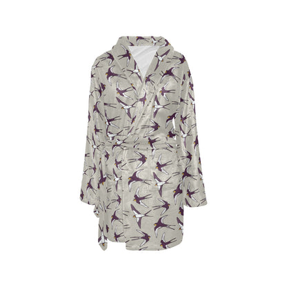 Swallow Bird Pattern Print Design 03 Women's Fleece Robe