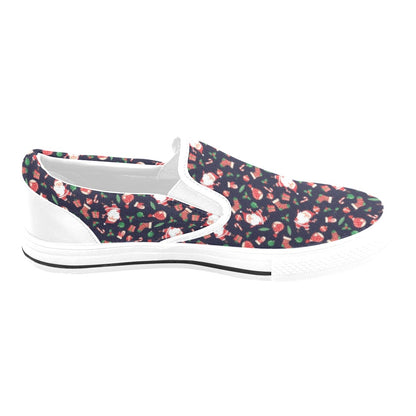 Santa Christmas Themed Print Design LKS304 White Slip Ons Canvas Women's Shoes