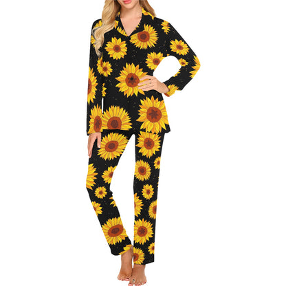 Sunflower Pattern Print Design SF09 Women's Long Pajama Set