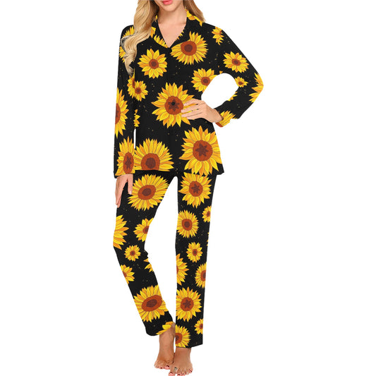 Sunflower Pattern Print Design SF09 Women's Long Pajama Set