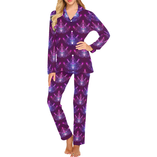 lotus Pattern Print Design LO01 Women's Long Pajama Set